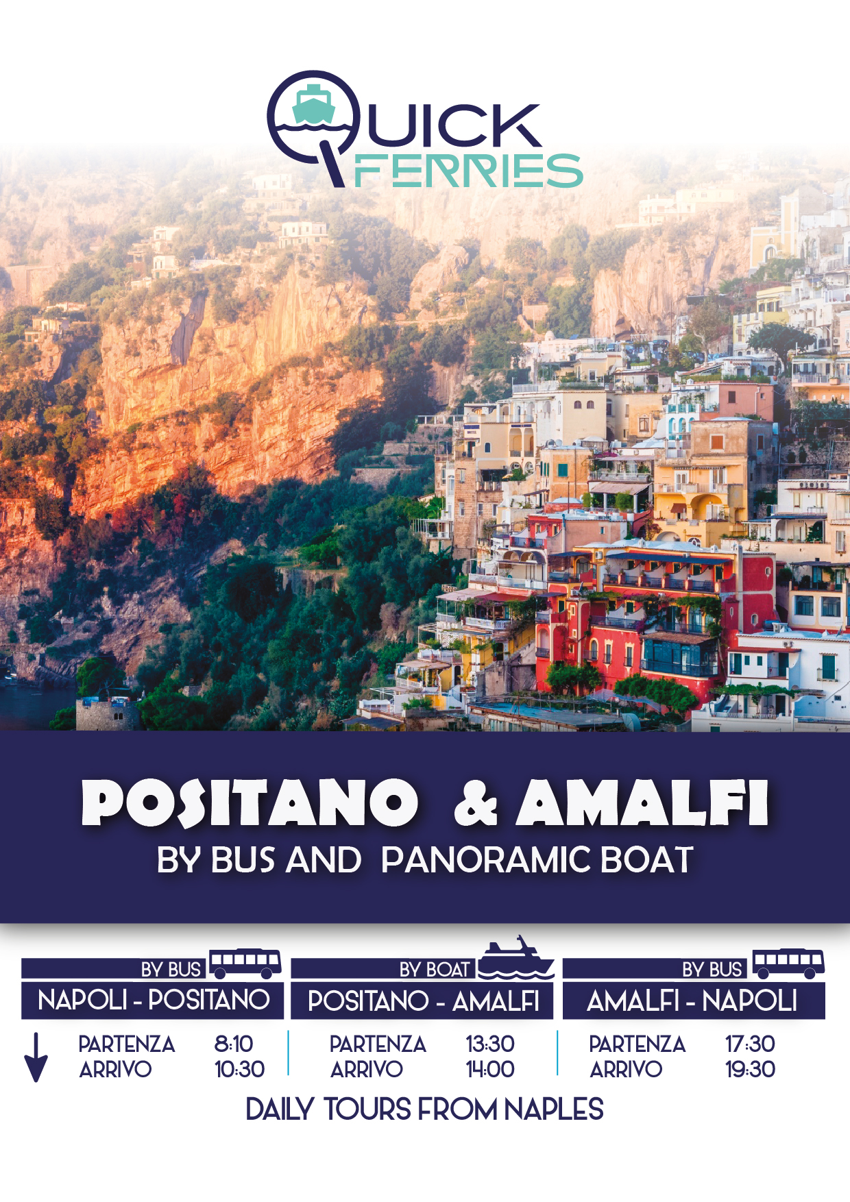 Positano & Amalfi by bus & panoramic boat